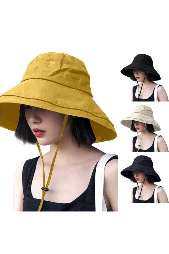 Foldable Brim Sun Hat for Women, Wide Brim with Chin Strap, UPF 50+ UV Protection, 1 Piece, Size M