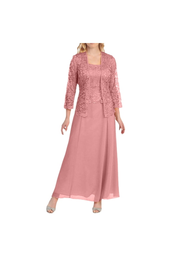 Formal Evening Lace Dress Set, 3/4 Sleeve Open Front Jacket With Long Maxi Dress, Pink Green Party Outfit, 2 Piece, S-5XL Plus Size Friendly