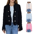 thumbnail image 1 of Unir Frayed Edge Button Front Tweed Blazer for Women, Long Sleeve Cropped Fit, Casual Everyday Outerwear, 1 Piece, XS-3XL, Plus Size Friendly, 1 of 5