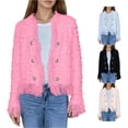 thumbnail image 1 of Unir Frayed Edge Button Front Tweed Blazer for Women, Long Sleeve Cropped Fit, Casual Everyday Outerwear, 1 Piece, XS-3XL, Plus Size Friendly, 1 of 5