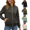thumbnail image 1 of Unir Full Zip Casual Sweatshirt Jacket for Women, Ribbed Collar Cuffs, Relaxed Fit Athletic Outerwear with Pockets, 1 Piece, S-XXL, Plus Size Friendly, 1 of 6