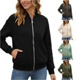 thumbnail image 1 of Unir Full Zip Casual Sweatshirt Jacket for Women, Ribbed Collar Cuffs, Relaxed Fit Athletic Outerwear with Pockets, 1 Piece, S-XXL, Plus Size Friendly, 1 of 6