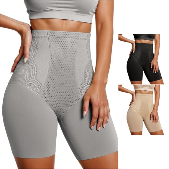 Unir High Waist Floral Lace Tummy Control Boyshorts, Breathable Mesh Anti-Roll Lifting Shaping Shorts, Stretch Nylon Invisible Under Dress Body Shaper, 1 Piece, S-5XL Plus Size Friendly