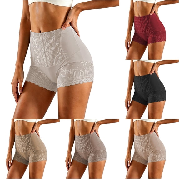 Unir High Waist Lace Tummy Control Shapewear Shorts, Seamless Lifting Boyshorts, Soft Polyester Invisible Under Dress Shaper, 1 Piece, M-L-XL-XXL-3XL Plus Size Friendly