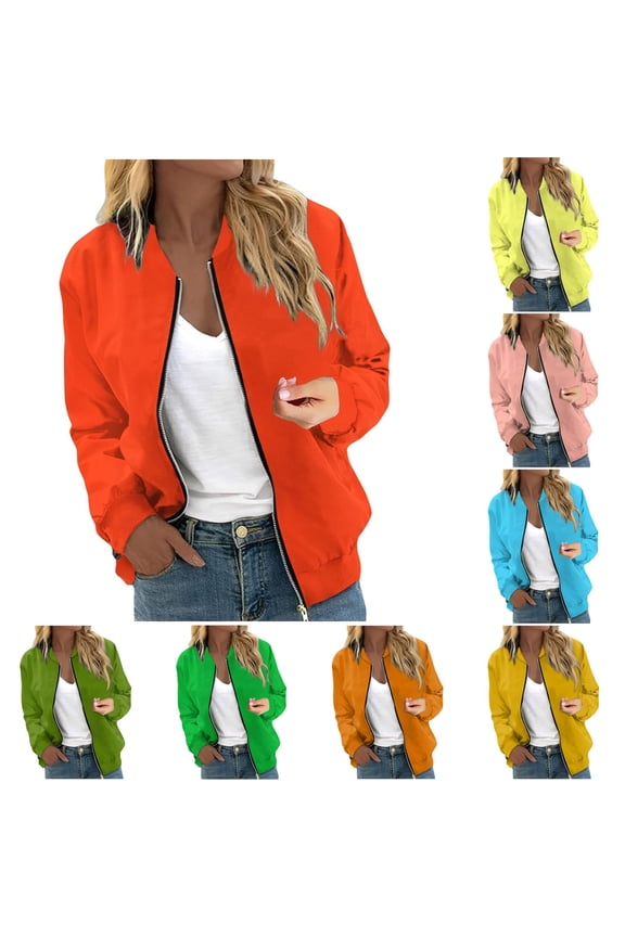 Lightweight Casual Baseball Jacket for Women, Ribbed Collar Full Zip Long Sleeve, Comfortable Everyday Spring Outerwear, 1 Piece, S-XXL, Plus Size Friendly