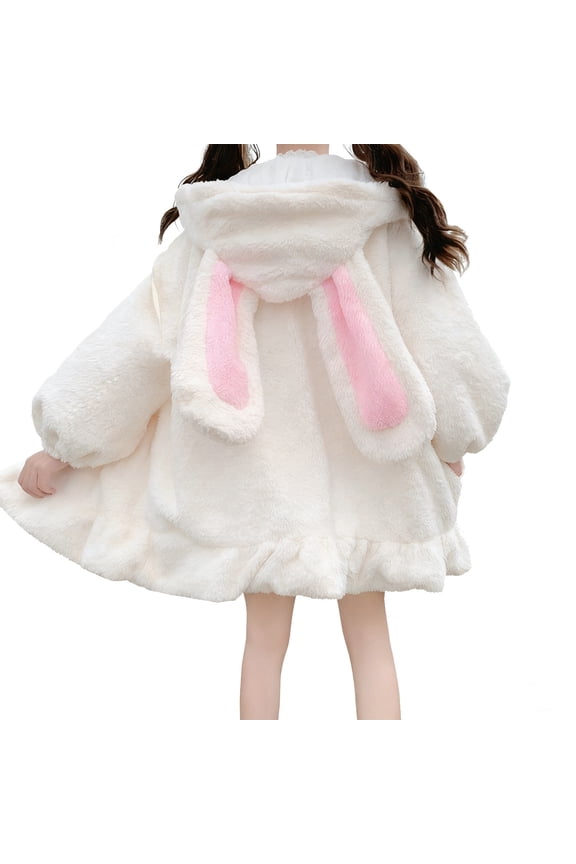 Loose Fit Pom Pom Hooded Double Coat, Zip Up Ruffle Hem Plush Outer Jacket, Cozy Everyday Cold Weather Layering Garment, 1 Piece Outfit, S-XXL Plus Size Friendly