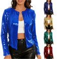 thumbnail image 1 of Unir Loose Fit Short Sequin Stand Collar Jacket, Glitter Open Front Party Outer Coat, Lightweight Evening Layering Garment, 1 Piece Outfit, S-XXL Plus Size Friendly, 1 of 5