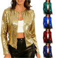 thumbnail image 1 of Unir Loose Fit Short Sequin Stand Collar Jacket, Glitter Open Front Party Outer Coat, Lightweight Evening Layering Garment, 1 Piece Outfit, S-XXL Plus Size Friendly, 1 of 5