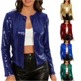 thumbnail image 1 of Unir Loose Fit Short Sequin Stand Collar Jacket, Glitter Open Front Party Outer Coat, Lightweight Evening Layering Garment, 1 Piece Outfit, S-XXL Plus Size Friendly, 1 of 5