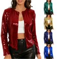 thumbnail image 1 of Unir Loose Fit Short Sequin Stand Collar Jacket, Glitter Open Front Party Outer Coat, Lightweight Evening Layering Garment, 1 Piece Outfit, S-XXL Plus Size Friendly, 1 of 5