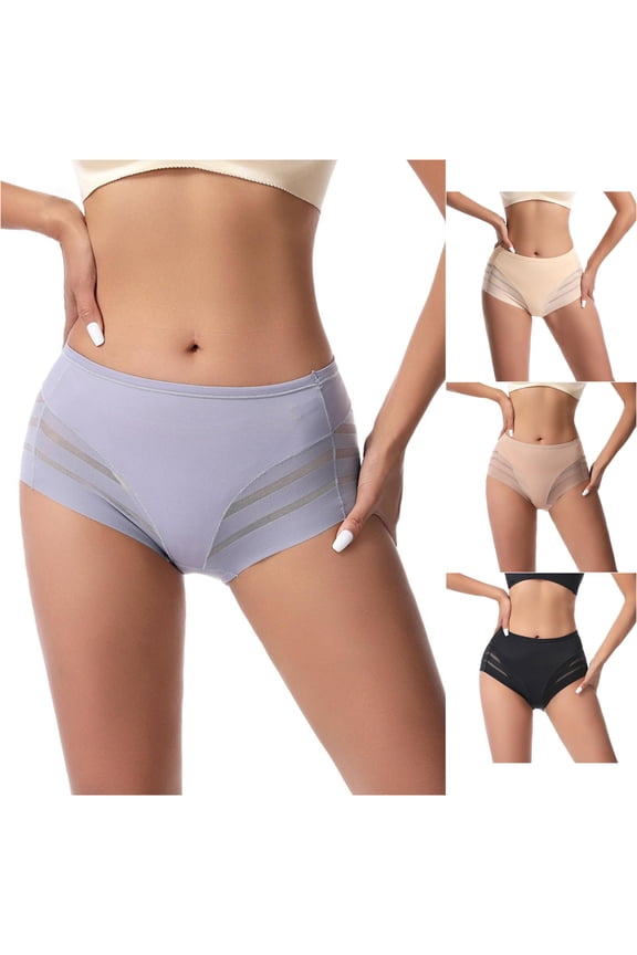 Mid Rise Side Striped Sheer Mesh Briefs, High Stretch Breathable Nylon Summer Women Underwear, Invisible Layering Plus Size Panties, 1 Piece, S-M-L-XL-XXL Plus Size Friendly