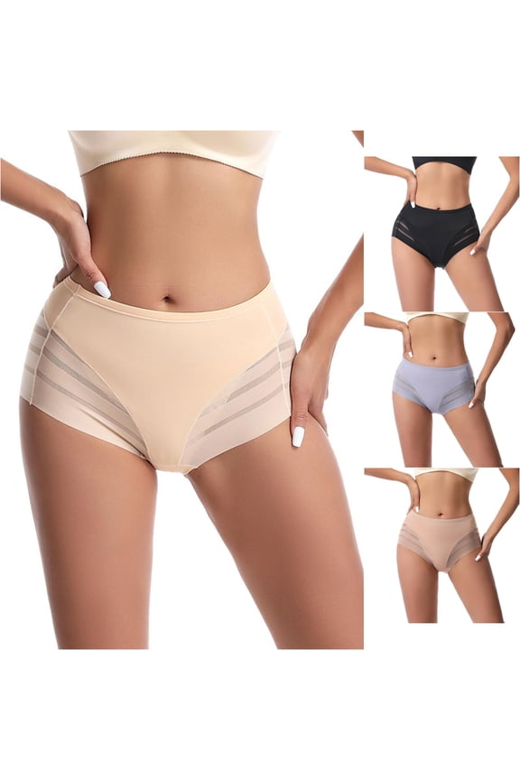 Mid Rise Side Striped Sheer Mesh Briefs, High Stretch Breathable Nylon Summer Women Underwear, Invisible Layering Plus Size Panties, 1 Piece, S-M-L-XL-XXL Plus Size Friendly