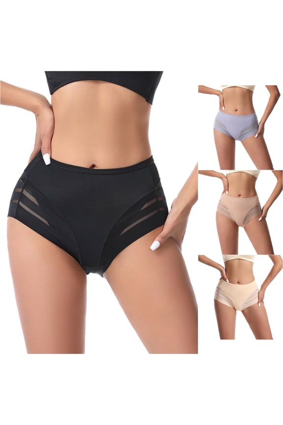 Mid Rise Side Striped Sheer Mesh Briefs, High Stretch Breathable Nylon Summer Women Underwear, Invisible Layering Plus Size Panties, 1 Piece, S-M-L-XL-XXL Plus Size Friendly