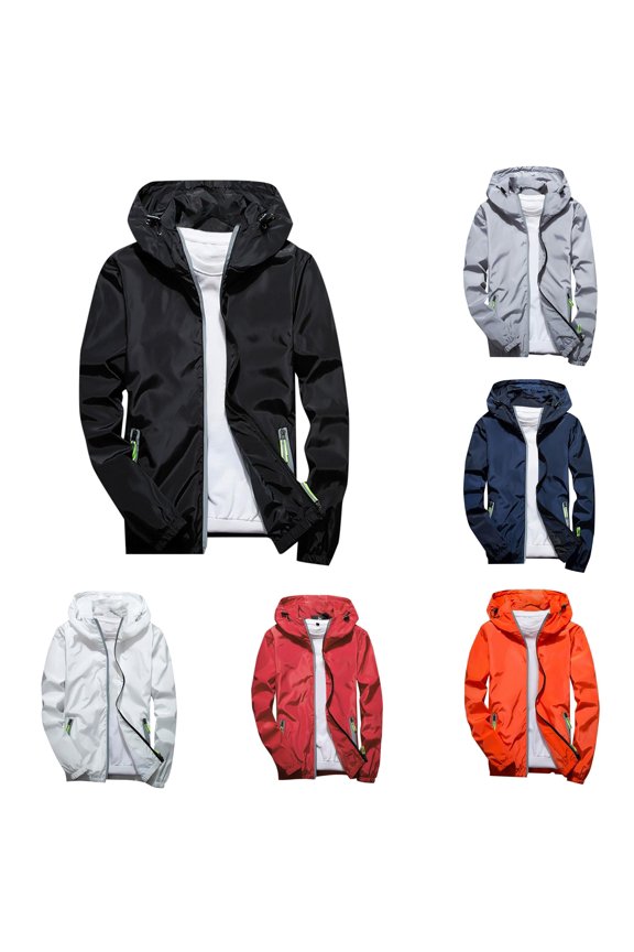 Oversized Unisex Solid Zip Hooded Sport Windbreaker Light Terylene Loose Reflective Trim Layering Coat 1PC S-8XL Plus Size Friendly