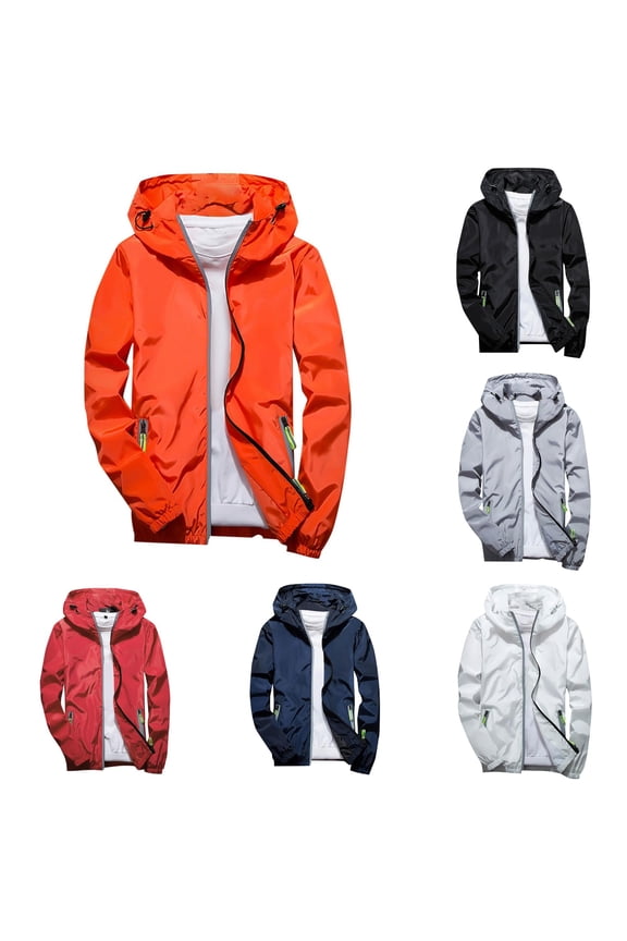 Oversized Unisex Solid Zip Hooded Sport Windbreaker Light Terylene Loose Reflective Trim Layering Coat 1PC S-8XL Plus Size Friendly