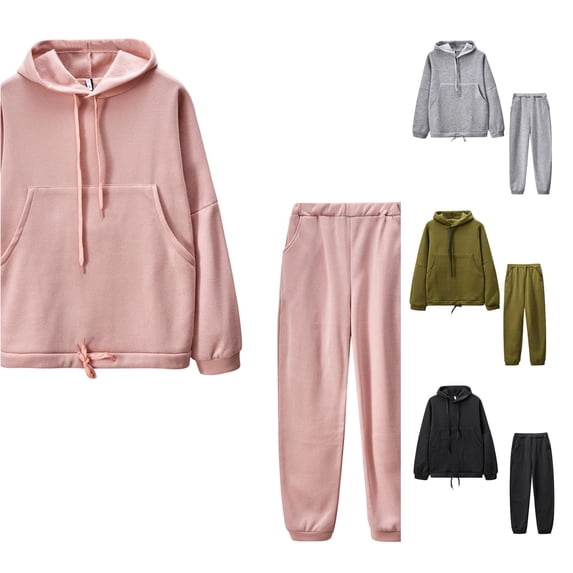 Unir Pant Suits For Women, Hooded 2‑Piece Loungewear Set, Drawstring Hoodie And Jogger Pants Outfit, Everyday Fall Tracksuit Ensemble, S‑XL