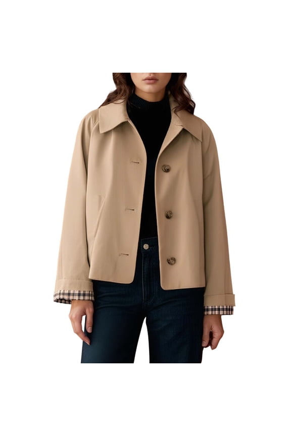 Point Collar Button Down Short Jacket for Women, Long Sleeve with Side Pockets, Relaxed Fit Everyday Casual Outerwear, 1 Piece, XS-XL