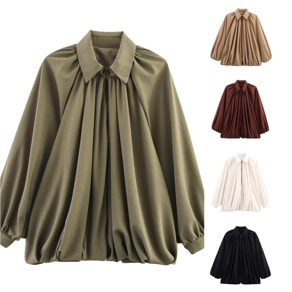 Unir Puff Sleeve Zip Up Casual Jacket for Women, Collared Relaxed Gathered Fit, Comfortable Everyday Lightweight Spring Fall Outerwear, 1 Piece, S-L