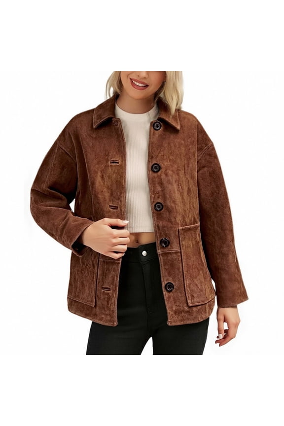 Retro Lapel Collar Chenille Jacket for Women, Single Long Sleeve with Pockets, Casual Everyday Fall Outerwear, 1 Piece, S-L