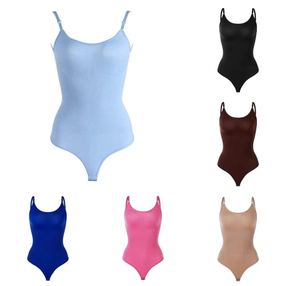 Unir Seamless Tummy Control Shapewear Bodysuit, Adjustable Spaghetti Strap Lifting Thong Shaper, Stretch Polyamide Full Body Shaping Jumpsuit, 1 Piece, XS-S-M-L-XL-XXL-3XL Plus Size Friendly