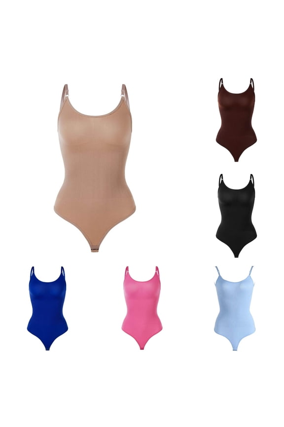 Seamless Tummy Control Shapewear Bodysuit, Adjustable Spaghetti Strap Lifting Thong Shaper, Stretch Polyamide Full Body Shaping Jumpsuit, 1 Piece, XS-S-M-L-XL-XXL-3XL Plus Size Friendly