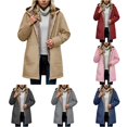 thumbnail image 1 of Unir Sherpa Lined Hooded Windbreaker Jacket for Women, Full Zip Long Sleeve, Casual Mid Length Fall Winter Outerwear, 1 Piece, S-XXL, Plus Size Friendly, 1 of 5