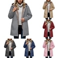 thumbnail image 1 of Unir Sherpa Lined Hooded Windbreaker Jacket for Women, Full Zip Long Sleeve, Casual Mid Length Fall Winter Outerwear, 1 Piece, S-XXL, Plus Size Friendly, 1 of 5