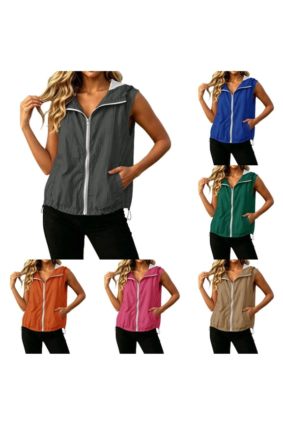 Sleeveless Athletic Hooded Vest for Women, Full Zip Drawstring, Lightweight Windproof Outdoor Outerwear, 1 Piece, S-XXL, Plus Size Friendly