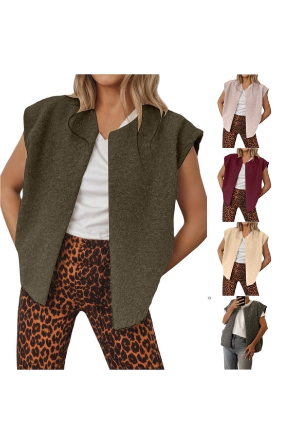 Sleeveless Wool Blend Casual Gilet for Women, Collared Open Front Cap Sleeve Vest, Everyday Warm Layering Outerwear, 1 Piece, S-XL