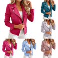 thumbnail image 1 of Unir Slim Fit Suede Biker Jacket for Women, Zip Up Button Detail, Casual Everyday Fall Winter Outerwear, 1 Piece, S-XXL, Plus Size Friendly, 1 of 5
