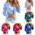 thumbnail image 1 of Unir Slim Fit Suede Biker Jacket for Women, Zip Up Button Detail, Casual Everyday Fall Winter Outerwear, 1 Piece, S-XXL, Plus Size Friendly, 1 of 5