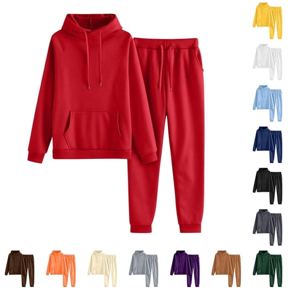 Unir Soft Polyester Fleece Lined Hooded Loungewear Set, Relaxed Fit Sweatshirt & Jogger Pants Everyday Comfort Two Piece Suit S-XXXL True To Size