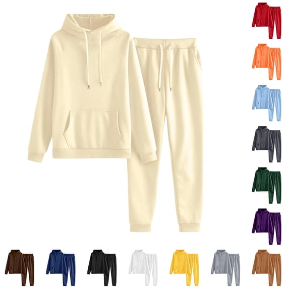 Unir Soft Polyester Fleece Lined Hooded Loungewear Set, Relaxed Fit Sweatshirt & Jogger Pants Everyday Comfort Two Piece Suit S-XXXL True To Size