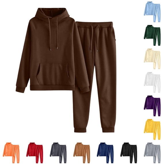 Unir Soft Polyester Fleece Lined Hooded Loungewear Set, Relaxed Fit Sweatshirt & Jogger Pants Everyday Comfort Two Piece Suit S-XXXL True To Size