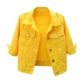 thumbnail image 1 of Unir Stretch Solid Tone Rolled Three Quarter Sleeve Cropped Denim Coat Women Lightweight Loose Button Front Layering Jacket 1PC S-XXL Plus Size Friendly, 1 of 6
