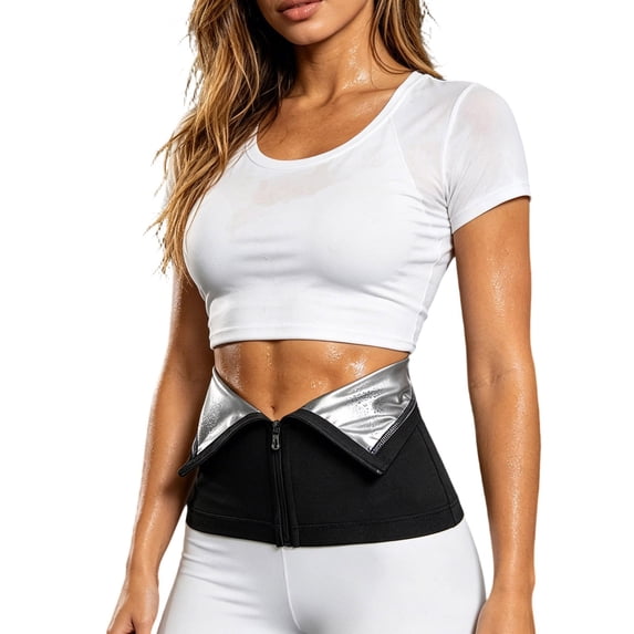 Unir Sweat Waist Trainer Belt, Zipper Closure Sauna Effect Tummy Control Trimmer, Polyester Fitness Workout Waist Cincher, 1 Piece, S-L-XXL-4XL Plus Size Friendly