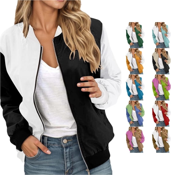 Unir Two-Tone Full Zip Athletic Jacket for Women, Stand Collar Long Sleeve, Casual Everyday Sporty Outerwear, 1 Piece, XS-6XL, Plus Size Friendly