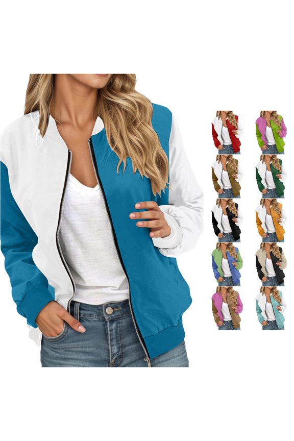 Two-Tone Full Zip Athletic Jacket for Women, Stand Collar Long Sleeve, Casual Everyday Sporty Outerwear, 1 Piece, XS-6XL, Plus Size Friendly