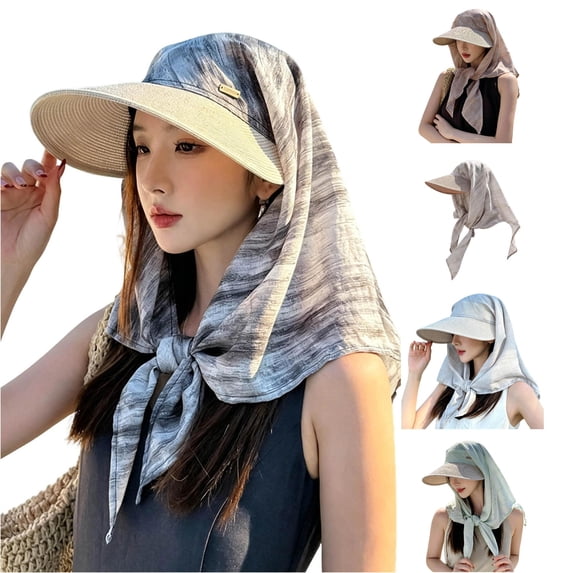 Unir UV Protection Neck Cover Sun Hat for Women, Wide Brim Straw with Scarf, Breathable Summer Outdoor Hat, 1 Piece, One Size