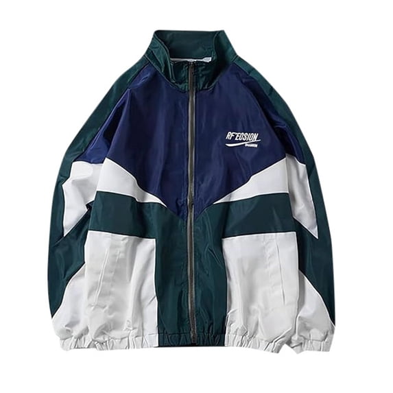Unir Unisex Retro Color Block Zip Windbreaker Dual Reinforced Side Pockets 2 Colors Resistant Oversized Street Sports Outerwear 1pc XXXL True To Size Plus Size Friendly
