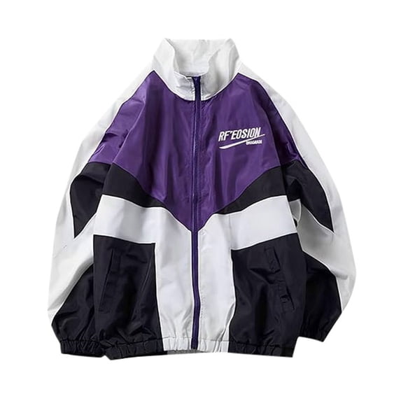 Unir Unisex Retro Color Block Zip Windbreaker Dual Reinforced Side Pockets 2 Colors Resistant Oversized Street Sports Outerwear 1pc XXXL True To Size Plus Size Friendly