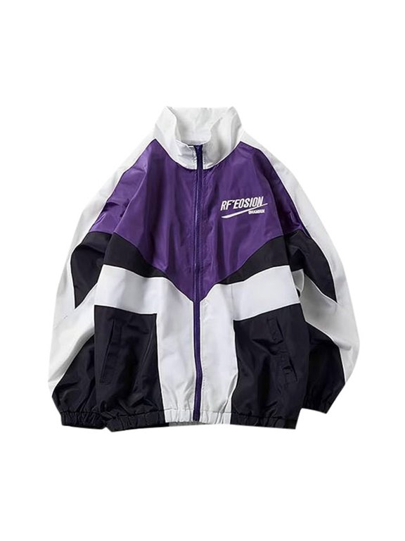Unisex Retro Color Block Zip Windbreaker Dual Reinforced Side Pockets 2 Colors Resistant Oversized Street Sports Outerwear 1pc XXXL True To Size Plus Size Friendly