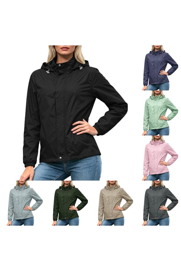 Waterproof Outdoor Hiking Jacket for Women, Hooded Windproof, Lightweight Full Zip Rain Coat, 1 Piece, S-XXXL, Plus Size Friendly