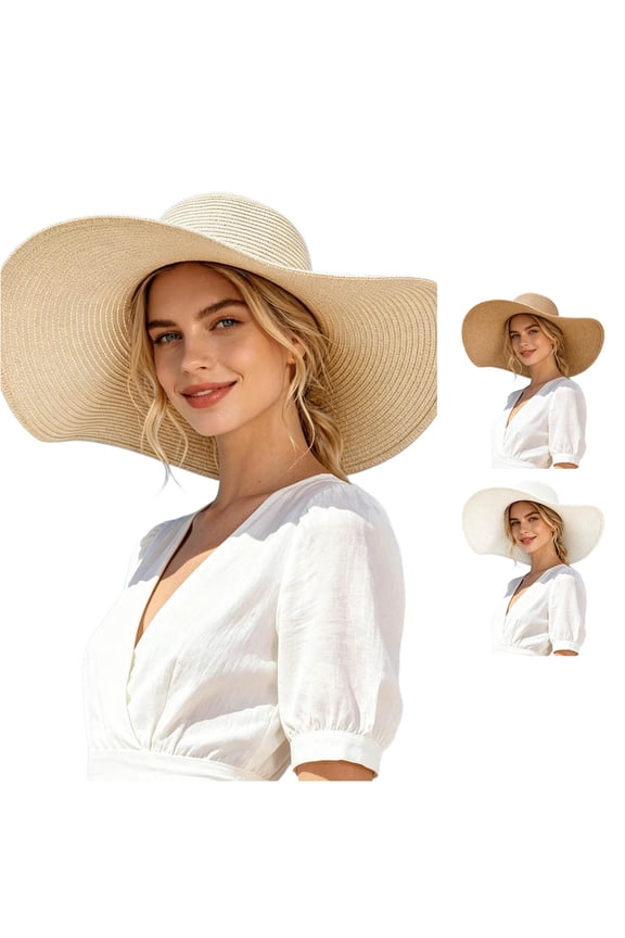 Wide Brim UV Protection Sun Hat for Women, Floppy Paper Straw Beach Hat, Lightweight Summer Casual Hat, 1 Piece, One Size