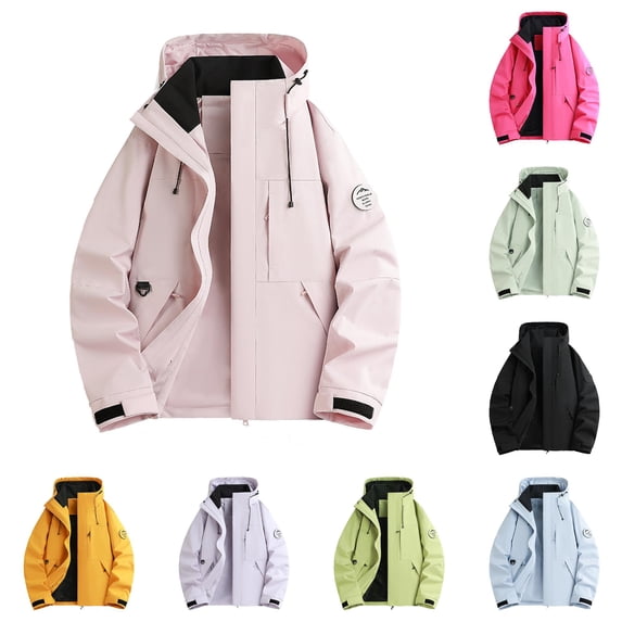 Unir Windproof Outdoor Mountain Jacket for Unisex, Detachable Hood Long Sleeve, Casual Loose Everyday Outerwear, 1 Piece, S-5XL, Plus Size Friendly