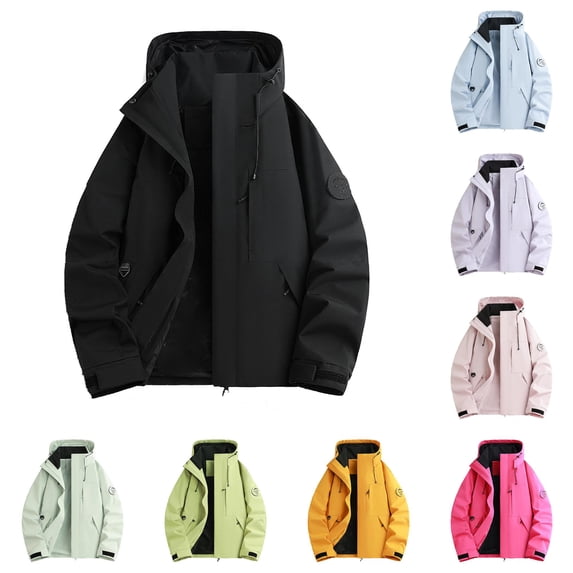 Unir Windproof Outdoor Mountain Jacket for Unisex, Detachable Hood Long Sleeve, Casual Loose Everyday Outerwear, 1 Piece, S-5XL, Plus Size Friendly