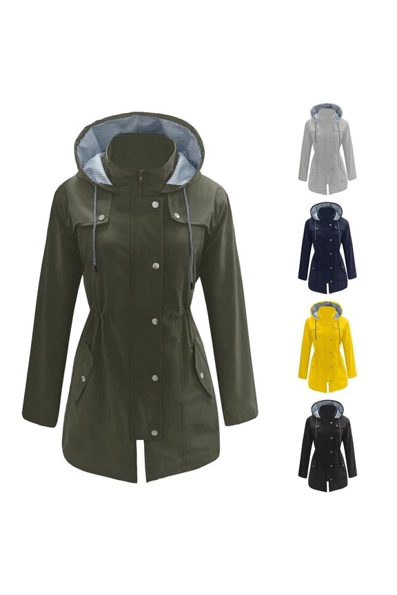 Windproof Rain Jacket for Women, Hooded Full Zip Water Resistant Coat, Casual Everyday All-Weather Outerwear, 1 Piece, S-XXL, Plus Size Friendly