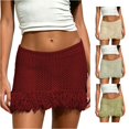 thumbnail image 1 of Unir Women All-Over Hollow Crochet Knit Fringe Mini Skirt Low Rise Elastic Waist Bodycon Beach Club Summer Bottom 1PC S-XL Plus Size Friendly, 1 of 4