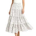 thumbnail image 1 of Unir Women All-Over Tiny Ditsy Floral Print Four-Tier Ruffle Flowy Maxi Skirt Drawstring Elastic Waist 4-Way Stretch Casual Long Bottom 1PC S-XXL Plus Size Friendly, 1 of 4