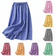 thumbnail image 1 of Unir Women Classic Small Gingham Check Flowy Linen Blend Midi Skirt Drawstring Elastic Waist Casual Long Bottom 1PC M-XXL Plus Size Friendly, 1 of 5